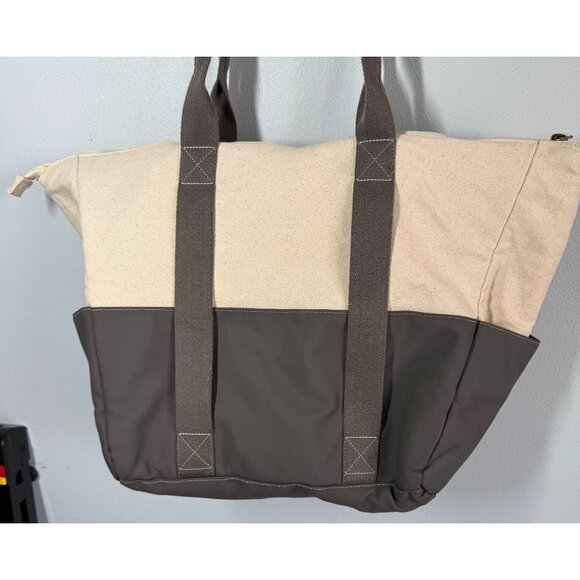 REI West Elm Insulated Picnic Tote Beige/Gray Easy Carry Side Pockets Canvas Top - Picture 2 of 9